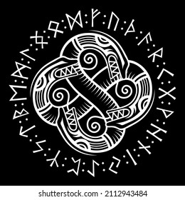 Viking Scandinavian design. Celtic, Scandinavian knot-work illustration, isolated on black, vector illustration