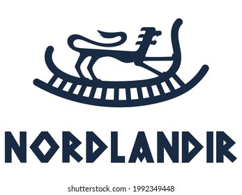 Viking, Scandinavian Design. Image Of A Viking Ship And A Lion In Ancient Retro Style And Inscription - Northerner In Norse, Isolated On White, Vector Illustration