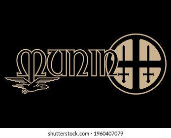 Viking, Scandinavian design. Munin is one of the ravens of the old Norse God Odin. In In Ancient Northern mythology Munin means memory or mind, vector illustration