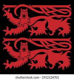 Viking Scandinavian design. Two Scandinavian lions, vector illustration