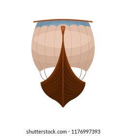 Viking scandinavian draccar, front view, Norman ship vector Illustration on a white background