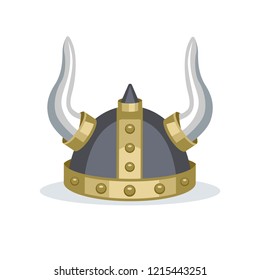 Viking scandinavian helmet with horns and gold decoration vector illustartion