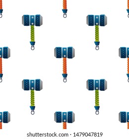 Viking seamless pattern colorful warrior Thors axes. Funny cartoon colorful illustration for kids. Isolated on white background. Print, tshirt, fabric. Vector