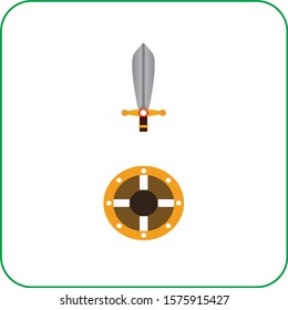 viking set with helmet, shield and swords, vector illustration