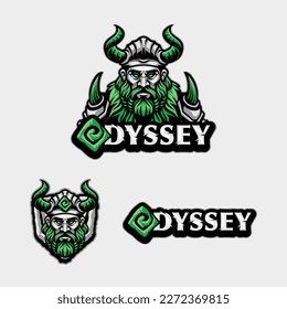 Viking set Mascot Logo with Horned Helmet and Green Accents