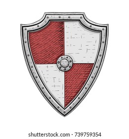 Viking shield. Colored hand drawn sketch. Vector illustration isolated on white background
