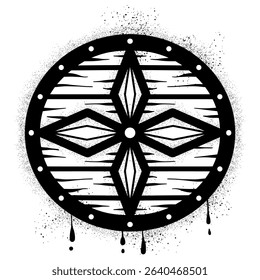 Viking shield graffiti with black spray paint