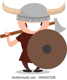 Viking with shield, illustration, vector on white background