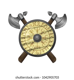 Viking shield with runes,  vector icon, eps 10 vector