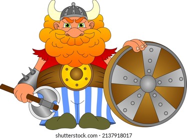Viking with a shield and weapons in his hands