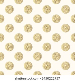 Viking shields golden seamless pattern. Can be used for textile, wallpaper, graphic and web design. Scandinavian vector illustration