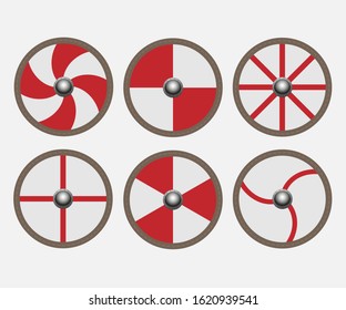 Viking shields, vector illustration, 6 types