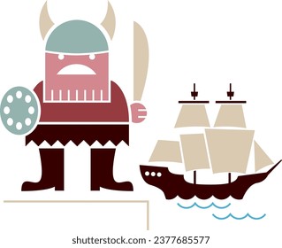 viking ship angry icon vector