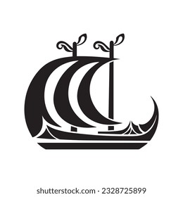 Viking ship boat Drakkar icon, ship logo, Viking transport ship, isolated in white background.