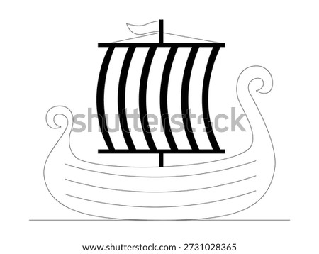 Viking ship with distinctive shape, cartoon vector illustration.