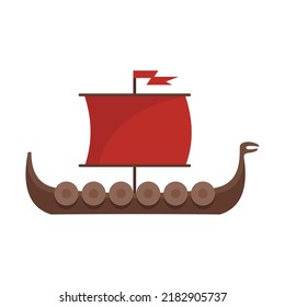 Viking ship icon. Flat illustration of viking ship vector icon isolated on white background