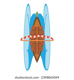 Viking ship icon isometric vector. Big ancient scandinavian ship and ocean wave. Old vessel, retro water transport, top view