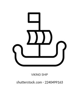 viking ship icon. Line Art Style Design Isolated On White Background