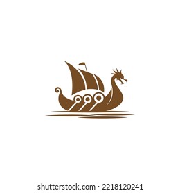 Viking Ship Icon Logo Design Illustration Vector