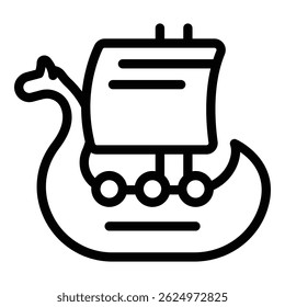Vector de contorno de icono de barco vikingo. Símbolo histórico de Islandia. Mar viejo barco antiguo