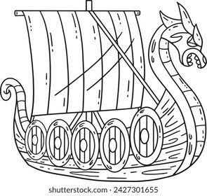 Viking Ship Isolated Coloring Page for Kids