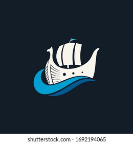 Viking Ship Logo Black Background Stock Vector (Royalty Free