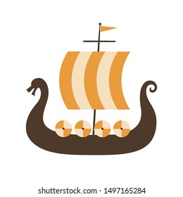 Viking ship logo, childish scandinavian vector background, kids apparel, fabric, textile, nursery vector illustration