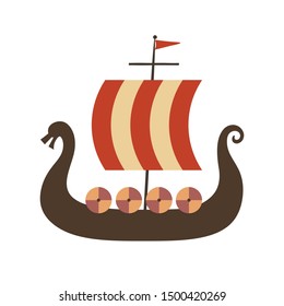 Viking ship logo, childish scandinavian vector background, kids apparel, fabric, textile, nursery vector illustration