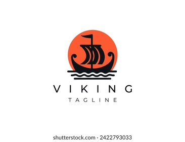 Viking ship logo design flat vector icon illustration