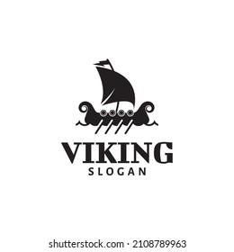 Viking ship logo design template