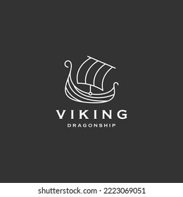 Viking ship logo design template flat vector