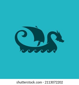 Viking Ship logo with dragon shape vector illustration