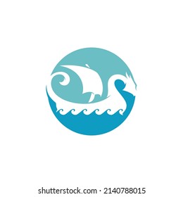 Viking Ship logo with dragon shape vector illustration