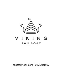 Viking ship logo, sailboat logo design template flat vector