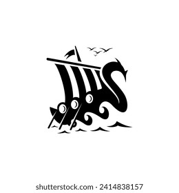 Viking ship logo vector design