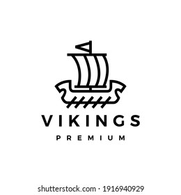 viking ship monoline line logo vector icon illustration