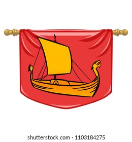 Viking ship on the flag. Golden Roof