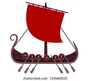 Viking ship on a white background. Flat design. Vector illustration