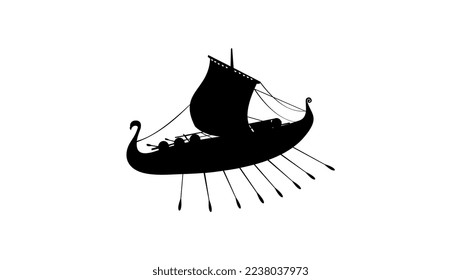 Viking Ship realistic black silhouette profile