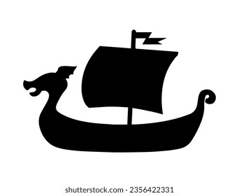 Viking ship silhouette vector art white background