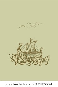 Viking ship.
Viking ship at the stormy sea.pencil drawing illustration