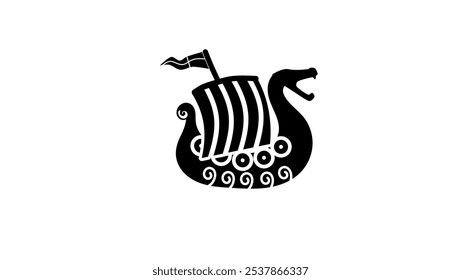 Viking ship Sweden, black isolated silhouette