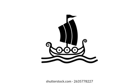viking ship symbol ,black isolated silhouette