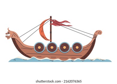 Viking ship vector cartoon illustration isolated on a white background.