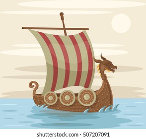 Viking ship. Vector flat cartoon illustration