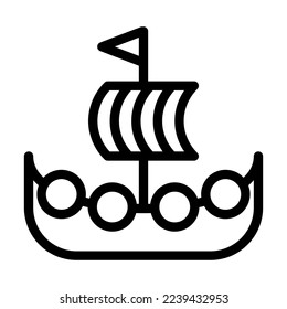 Viking Ship Vector Line Icon Design