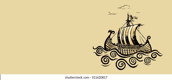 Viking Ship.Pencil Drawing Illustration