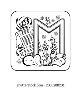 Viking sign, an ancient runic tattoo depicting a symbol of movement and growth, safe travel and a floral pattern in the background