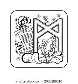 The Viking Sign, an ancient runic tattoo depicting a symbol of life and death, helping others, inspiration and a floral pattern in the background