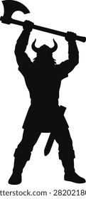 Viking silhouette, axe wielder, raised weapon.